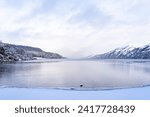Small photo of On January 18, 2024, a mesmerizing scene unfolds as Loch Ness is blanketed in snow. The legendary lake, known for its mystique, takes on a serene winter beauty.