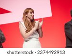 Small photo of Liverpool, United Kingdom - October 9 2023: Labour Party Conference. Deputy Leader of the Opposition Angela Rayner applauded the Shadow Chancellor of the Exchequer, Rachels Reeves' speech.