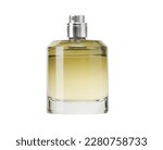 A Bottle of Perfume, Cologne Spray. Men's Eau De Parfum in Glass Bottle Isolated on White. Fragrance for Men. Perfume Spray.