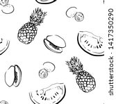 hand drawn tropical fruit... | Shutterstock . vector #1417350290