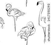 hand drawn tropical flamingo... | Shutterstock . vector #1417350293