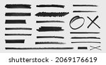 Small photo of Realistic Rough Black Marker Brush Ink Line Stroke Set Isolated Collection. Grunge Paper Texture.