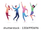 happy jumping group of people.... | Shutterstock .eps vector #1306990696