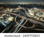 An aerial view of a highway intersection at night, Atlanta, GA, USA