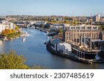 Small photo of Bristol waterfront and cityscape in England, featuring Bristol Harbourside, Spike Island, Bristol Feeder Canal and Brunel's SS Great Britain museum ship