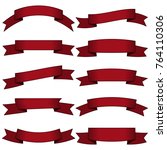 set of ten dark red ribbons and ... | Shutterstock .eps vector #764110306