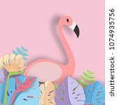 tropical leaf and flamingo... | Shutterstock .eps vector #1074935756