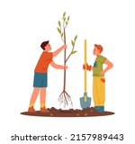 Two Boys Planting Tree Flat...