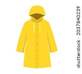 Yellow Raincoat. Autumn raincoat protects from rain, leaves and cold. Comfortable fall clothing for men and women. Vector flat illustration, cartoon style.