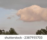 Small photo of Sky's ballet: Cloud in shark guise pursues a minnow-cloud. Whimsical and captivating, a dance of nature's fantasy in the vast canvas of the sky.