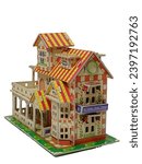Small photo of Dollhouses or miniature house completed structures made from medium density fiberboard.