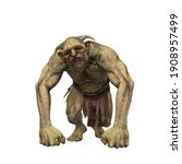 Troll fantasy creature with inquisative expression and leaning on hands. 3d render isolated on white background.