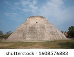 View of the Sorcerer’s Pyramid in the Uxmal complex, found in the Yucatan Peninsula in Mexico.