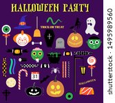 halloween party. set of... | Shutterstock .eps vector #1495989560
