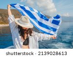 Woman With Greece Flag At...