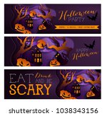 set happy halloween poster ... | Shutterstock . vector #1038343156
