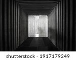 Interior of inside an empty shipping cargo container. warehouse logistics and freight transportation
