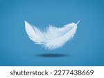 Small photo of Abstract White Bird Feather Falling in The Air. Float Feather