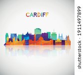 Cardiff skyline silhouette in colorful geometric style. Symbol for your design. Vector illustration.