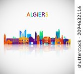 Algiers skyline silhouette in colorful geometric style. Symbol for your design. Vector illustration.
