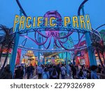 Small photo of Santa Monica, California - March 18, 2023: Sign at the entrance to Pacific Park on the Santa Monica Pier