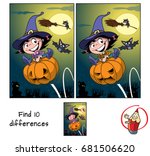 cute little witch girl jumping... | Shutterstock .eps vector #681506620
