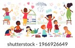 children drawing with crayon.... | Shutterstock .eps vector #1966926649