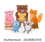 cute animals reading. wild... | Shutterstock .eps vector #2018081543