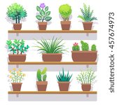 indoor plants in pots flat icons | Shutterstock . vector #457674973