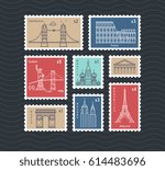 postage stamps with line... | Shutterstock .eps vector #614483696