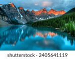 Small photo of Mountains with natural flowers and roses in the middle of the flowing water line, a picture of beautiful nature