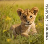 Lion cub in the field