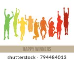 happy winners jumping together | Shutterstock .eps vector #794484013