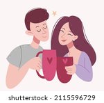 loving couple drinking morning... | Shutterstock .eps vector #2115596729