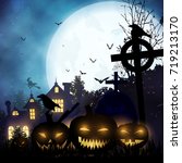  halloween landscape.  raster... | Shutterstock . vector #719213170