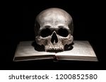 Human Skull On Old Open Book On ...