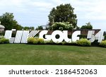 Small photo of BEDMINSTER,NJ-JULY 29,2022: Signs greet the LIV Golf Fans at the the LIV Golf Tournament held at the Trump National Golf Club in Bedminster,NJ.