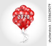  bunch of red balloons  glowing ... | Shutterstock .eps vector #1558639079