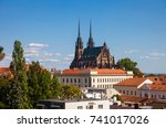 View to the red roofs of Brno city with Cathedral of Saints Peter and Paul. Morawia, Czech Republic, Europe.