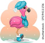 Cute Cartoon Pink Flamingo In A ...