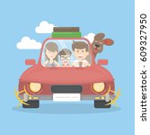 family in car travel. mother... | Shutterstock .eps vector #609327950
