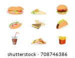 fast food set. burgers and... | Shutterstock .eps vector #708746386