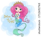 hand drawn cute little mermaid... | Shutterstock .eps vector #1712652763