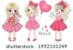 three hand drawn beautiful cute ... | Shutterstock .eps vector #1952131249
