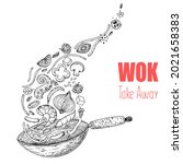 wok pan and ingredients for wok ... | Shutterstock .eps vector #2021658383
