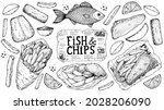 Fish And Chips Sketch Vector...