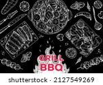 bbq grill food sketch. menu... | Shutterstock .eps vector #2127549269