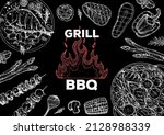 bbq grill food sketch. menu... | Shutterstock .eps vector #2128988339