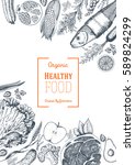 healthy food frame vector... | Shutterstock .eps vector #589824299