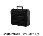 one big black plastic bag toolbox for carried construction tools, on white background, isolated